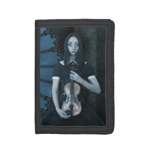 Gothic Victorian Girl Holding Violin Dark Fantasy Tri-fold Wallet
