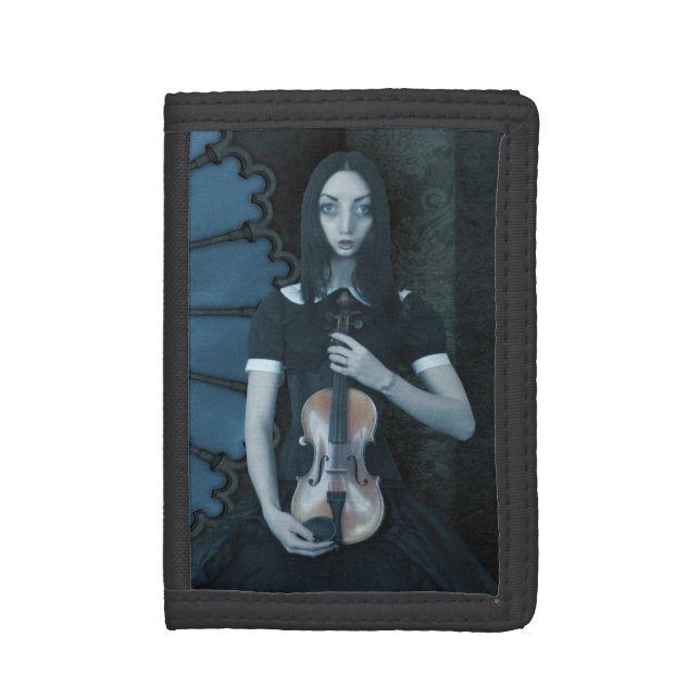 Gothic Victorian Girl Holding Violin Dark Fantasy  Trifold Wallet (Front Vertical)