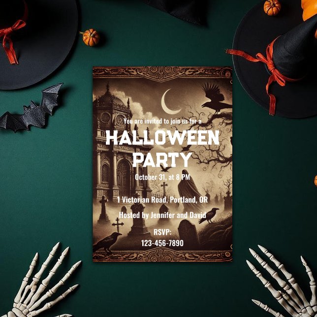 Gothic Victorian Graveyard Halloween Party   Invitation (Gothic Victorian Graveyard Halloween Party Invitation)