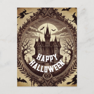 Gothic Victorian Haunted House Happy Halloween  Holiday Postcard