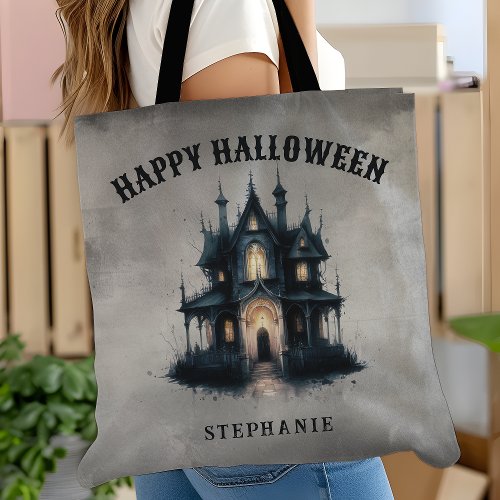 Halloween Essentials 6 Gothic Victorian Haunted House Happy Halloween Tote Bag
