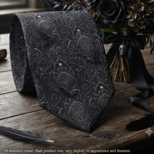 Gothic Victorian Raven Damask Neck Tie