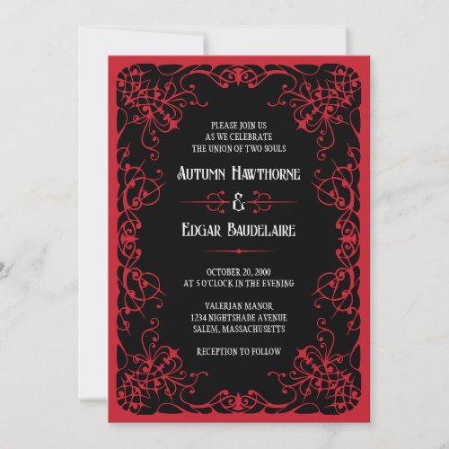 Gothic Victorian Red Black Wedding Invitation