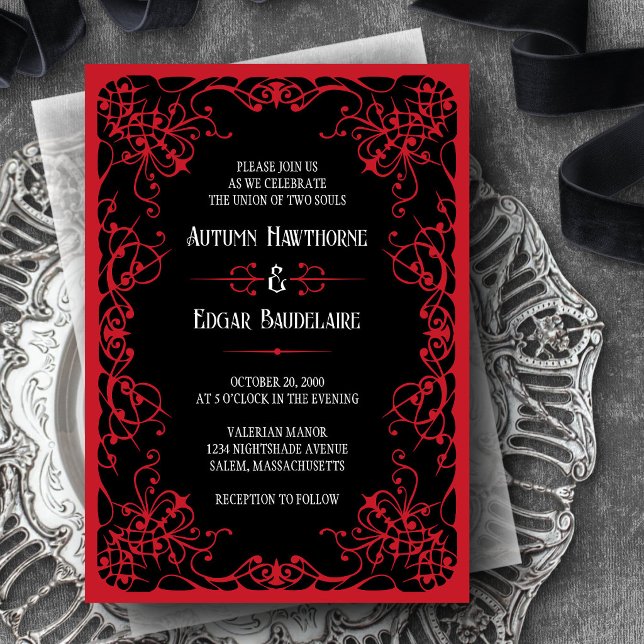 Gothic Victorian Red Black Wedding Invitation (Creator Uploaded)