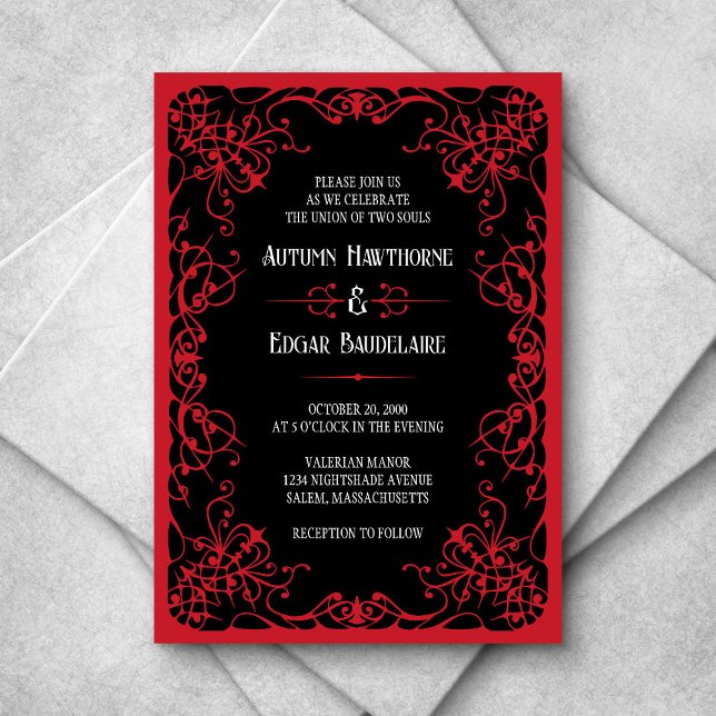 Gothic Victorian Red Black Wedding Invitation (Creator Uploaded)