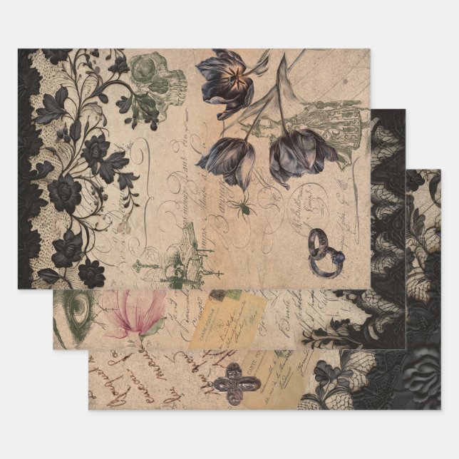 Gothic Victorian Shabby Chic Mix Wrapping Paper Sheets (Set)