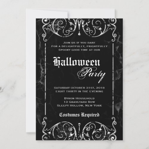 Gothic Victorian Spooky Black Halloween Party Invitation