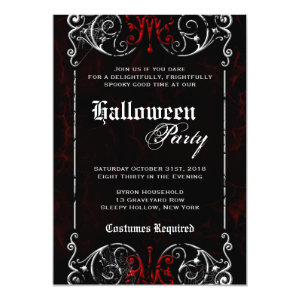 Gothic Victorian Spooky Black Red Halloween Party Card
