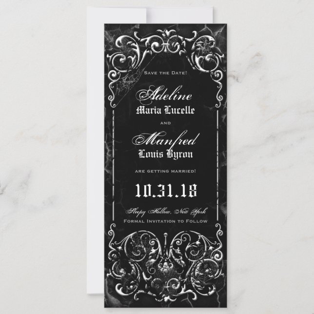 Gothic Victorian Spooky Black Save the Date (Front)