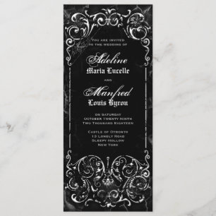 Gothic Victorian Spooky Black & White Wedding Invitation