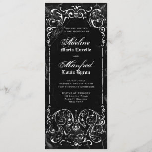 Gothic Victorian Spooky Black & White Wedding Invitation