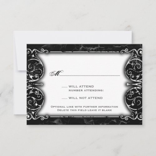 Gothic Victorian Spooky Black &amp; White Wedding RSVP