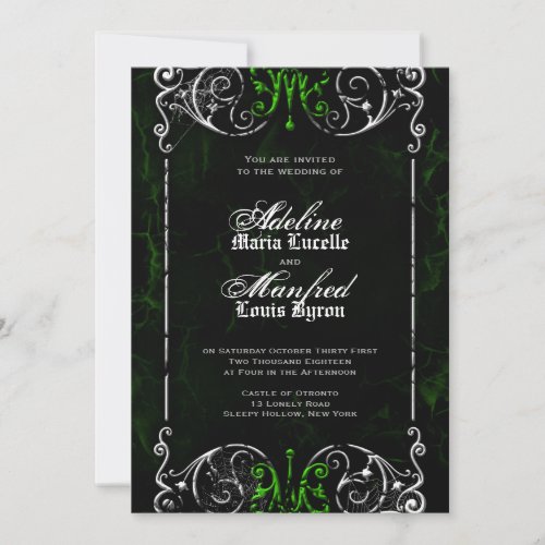 Gothic Victorian Spooky Green Wedding Invite