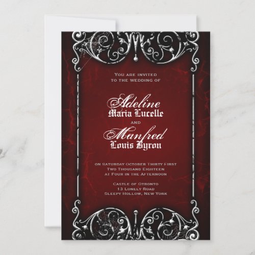 Gothic Victorian Spooky Red Black  White Wedding Invitation