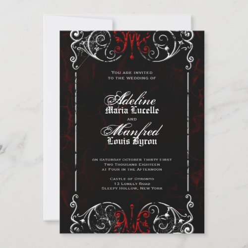 Gothic Victorian Spooky Red Black  White Wedding Invitation