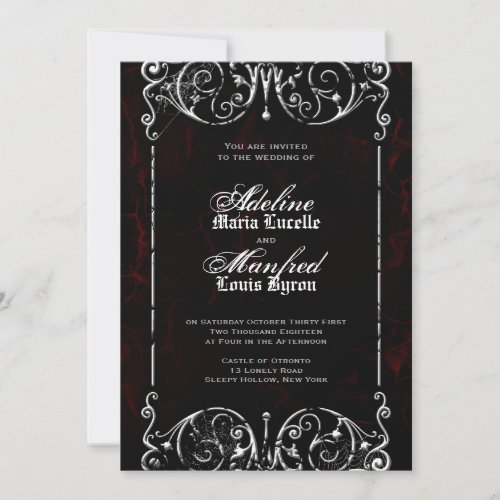 Gothic Victorian Spooky Red Black  White Wedding Invitation