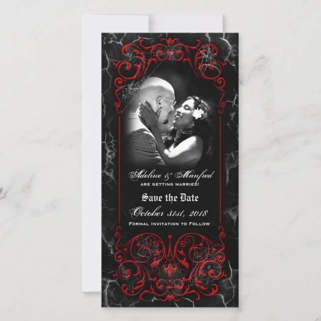 Gothic Victorian Spooky Red Custom Save the Date (Front)