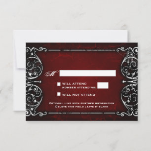 Gothic Victorian Spooky Red & White Wedding RSVP Card