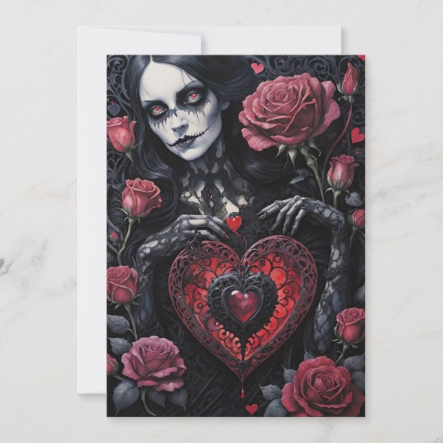 Gothic Victorian Valentine's Day Hearts Roses Holiday Card (Front)