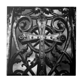 Gothic Victorian Wrought Iron Celtic Cross Ceramic Tile by TheHopefulRomantic at Zazzle