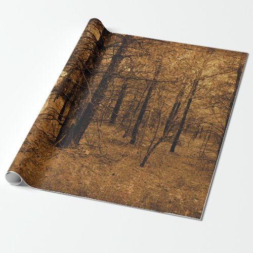Gothic Vintage Angel Brown Forest Trees Wrapping Paper