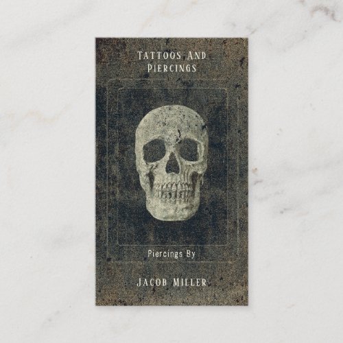 Gothic Vintage Antique Sepia Texture Skull Tattoo Business Card