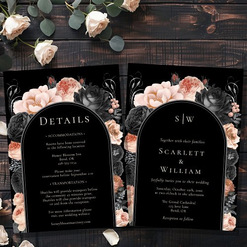 Gothic Vintage Arch Monogram All In One Wedding Invitation