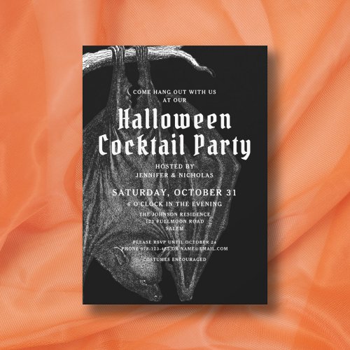 Gothic Vintage Bats Halloween Cocktail Party Invitation