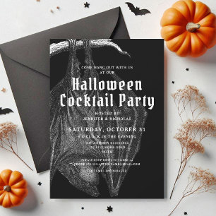 Gothic Vintage Bats Halloween Cocktail Party Invitation