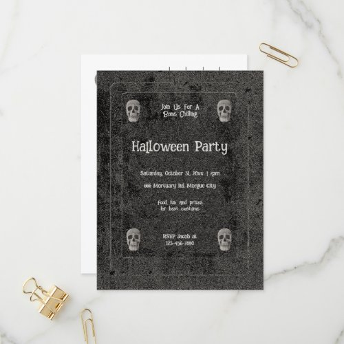 Gothic Vintage Black And White Skulls Halloween Invitation Postcard