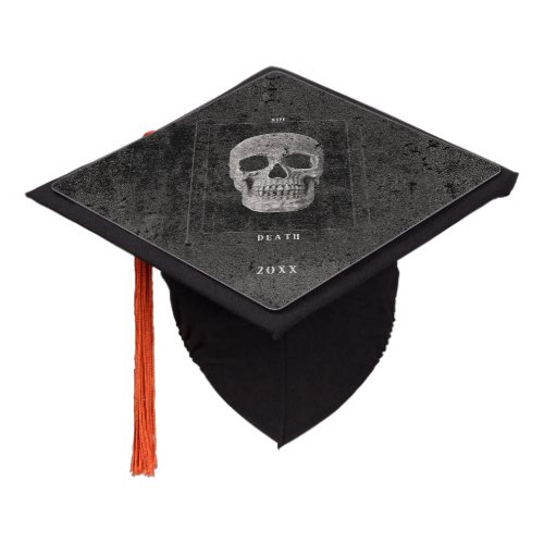 Gothic Vintage Black And White Texture Skull Tarot Graduation Cap Topper
