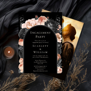 Gothic Vintage Black Arch Photo Engagement Party Invitation