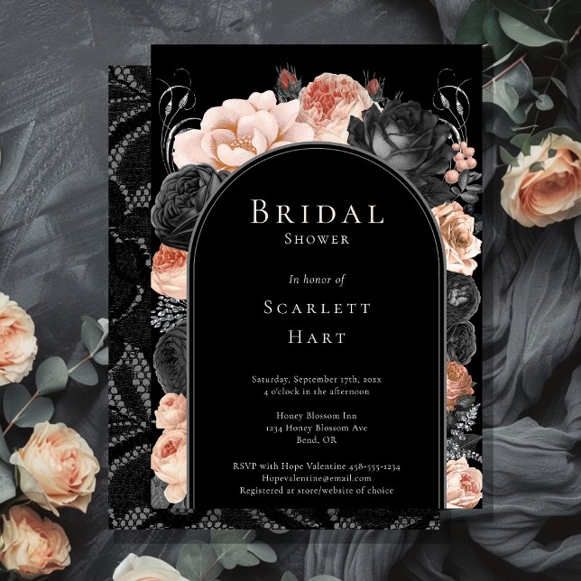 Gothic Vintage Black Blush Arch Bridal Shower Invitation (Creator Uploaded)