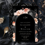 Gothic Vintage Black Blush Arch Monogram Wedding Invitation<br><div class="desc">This gothic vintage black blush arch monogram wedding invitation is a dark canvas of romance and timeless elegance. This design features traditional motifs intertwined with a moody aesthetic reminiscent of autumn. Delicate watercolor dusty rose and dark blush floral arrangements dance across the black canvas, evoking the ethereal beauty of twilight....</div>
