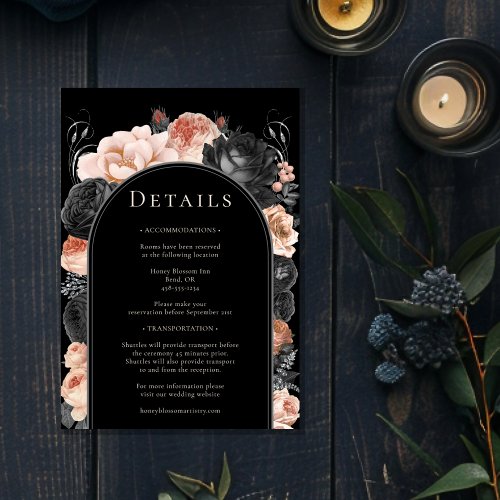 Gothic Vintage Black Blush Arch Wedding Details Enclosure Card