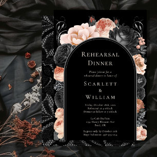 Gothic Vintage Black Blush Arch Wedding Rehearsal Invitation