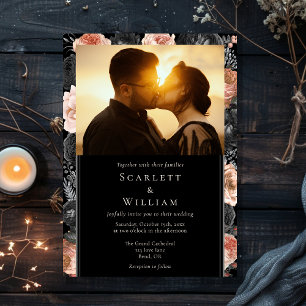 Gothic Vintage Black Blush Classic Photo Wedding Invitation