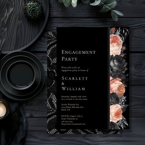 Gothic Vintage Black Blush Engagement Party Invitation