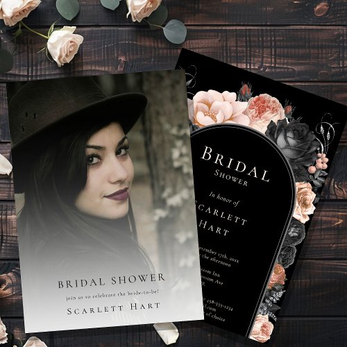 Gothic Vintage Black Blush Photo Bridal Shower Invitation