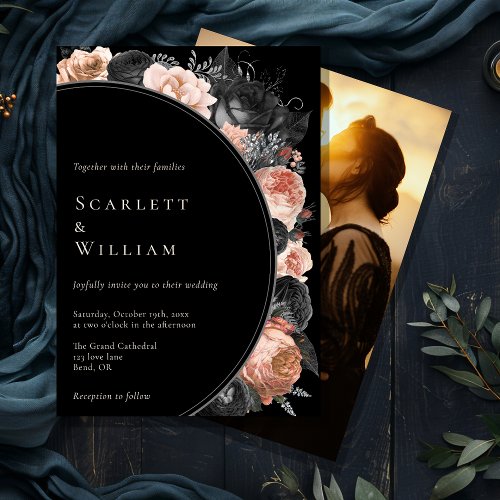 Gothic Vintage Black Blush Photo Wedding Invitation