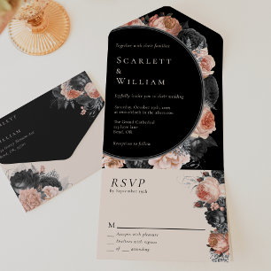 Gothic Vintage Black Blush Simple RSVP Wedding All In One Invitation
