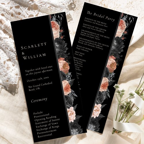 Gothic Vintage Black Blush Simple Wedding Program