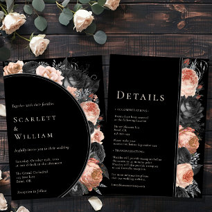 Gothic Vintage Black Blush Wedding All In One Invitation