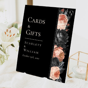 Gothic Vintage Black Blush Wedding Cards and Gifts Pedestal Sign