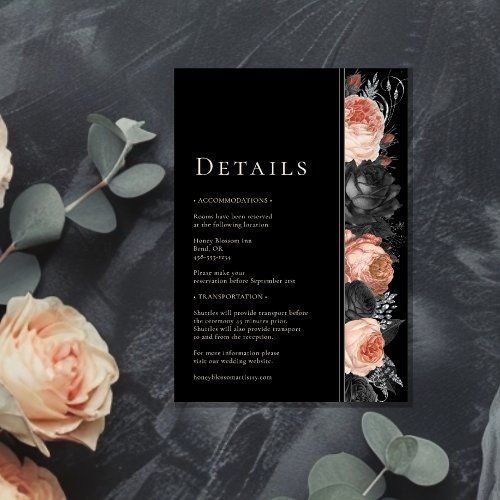 Gothic Vintage Black Blush Wedding Details Enclosure Card