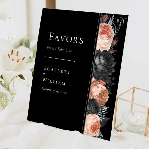 Gothic Vintage Black Blush Wedding Favors Pedestal Sign