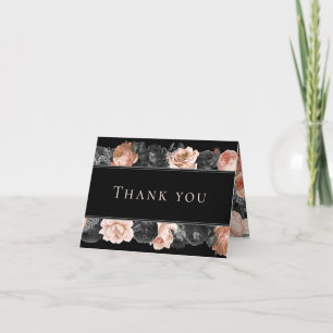 Gothic Vintage Black Blush Wedding Folded Letterpress Thank You Card