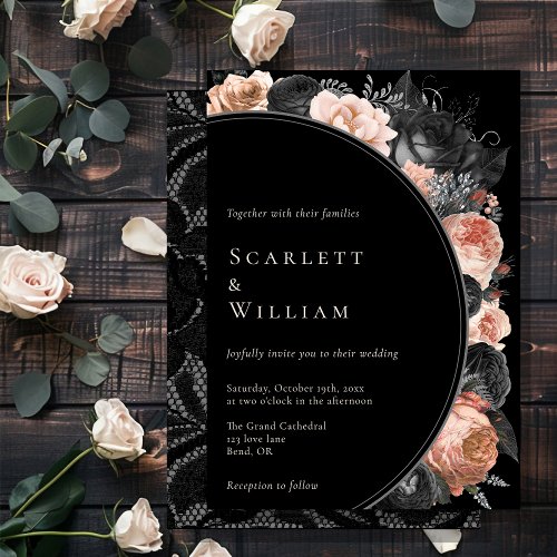 Gothic Vintage Black Blush Wedding Invitation