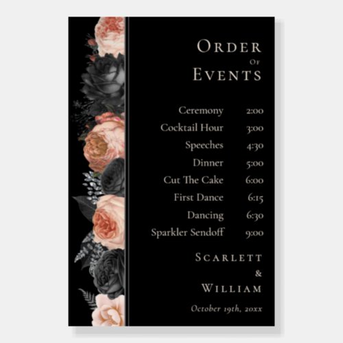 Gothic Vintage Black Blush Wedding Order Of Events Foam Board