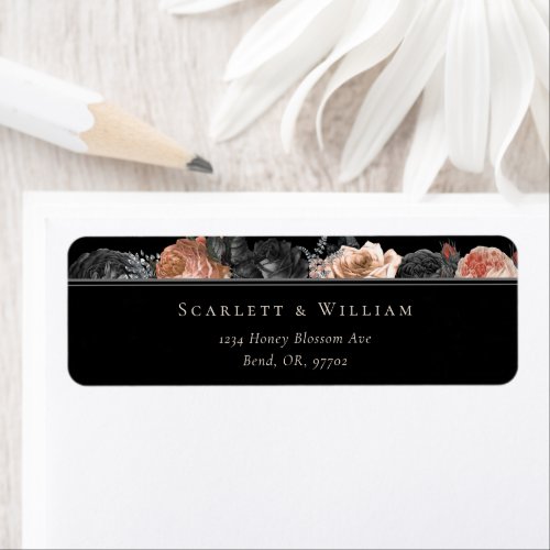 Gothic Vintage Black Blush Wedding Return Address Label